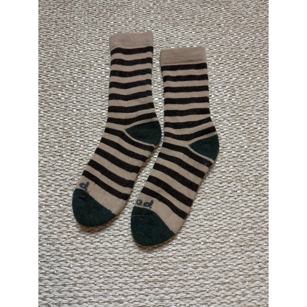 Pacas Alpaca Blend Striped Crew Socks Tan Brown Green Women Size M/L